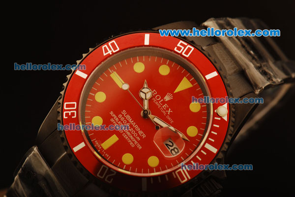 Rolex Submariner Automatic PVD Case with Red Bezel/Dial and PVD Strap - Click Image to Close